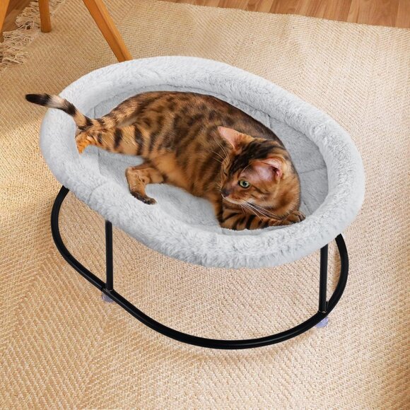 New Elevated Fluffy Cuddle Bed with Detachable Pad for Cats & Small Dogs, Grey - Picture 3 of 9